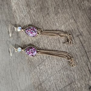 Pink and Gold Dangle Earrings